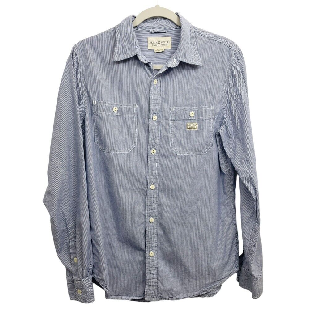 Denim & Supply Ralph Lauren Womens M Shirt Cotton Blue Pinstripe Button Front